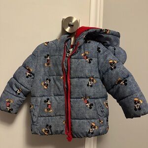 Disney Kids Denim Blue Mickey Mouse Puffer Coat